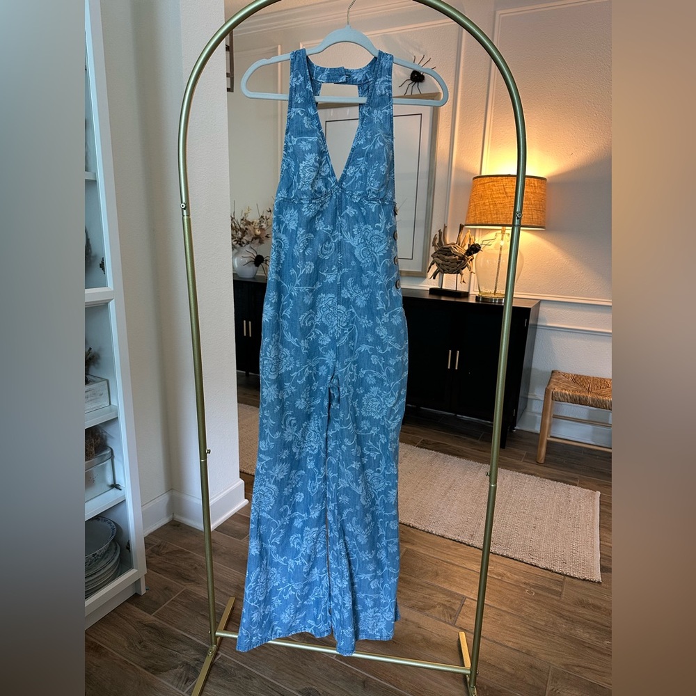Free People Blue Floral Jumpsuit